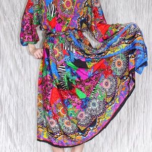Vintage Diane Freis scarf print multicolor dress